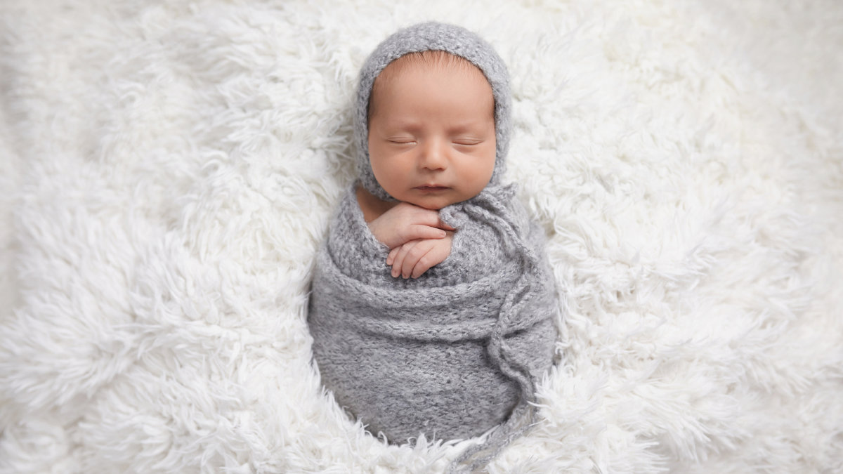 Baby Boy in Gray Wrap
